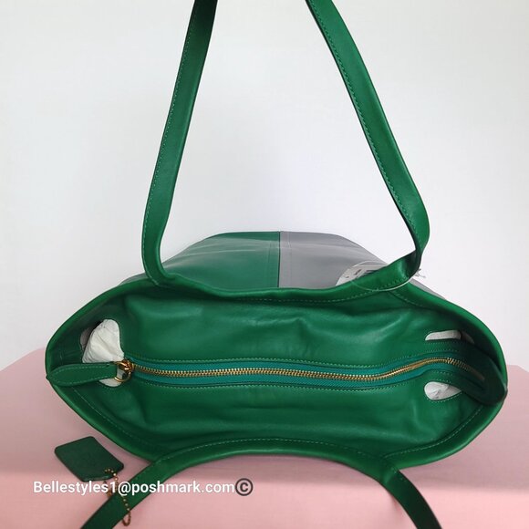 COACH Bea Colorblocked Smooth Leather Large Tote -Green Granite multi color ⭐ - Picture 10 of 16